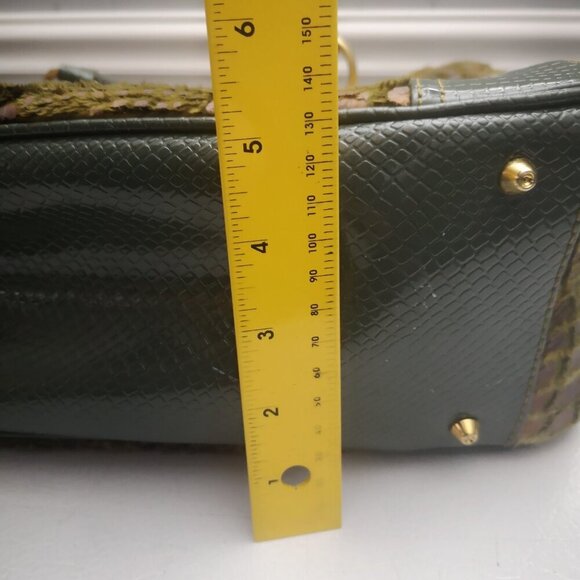 Joan Rivers Classics Green & Tan Faux Leather Faux Fur Croc Pattern Handbag - Picture 10 of 10